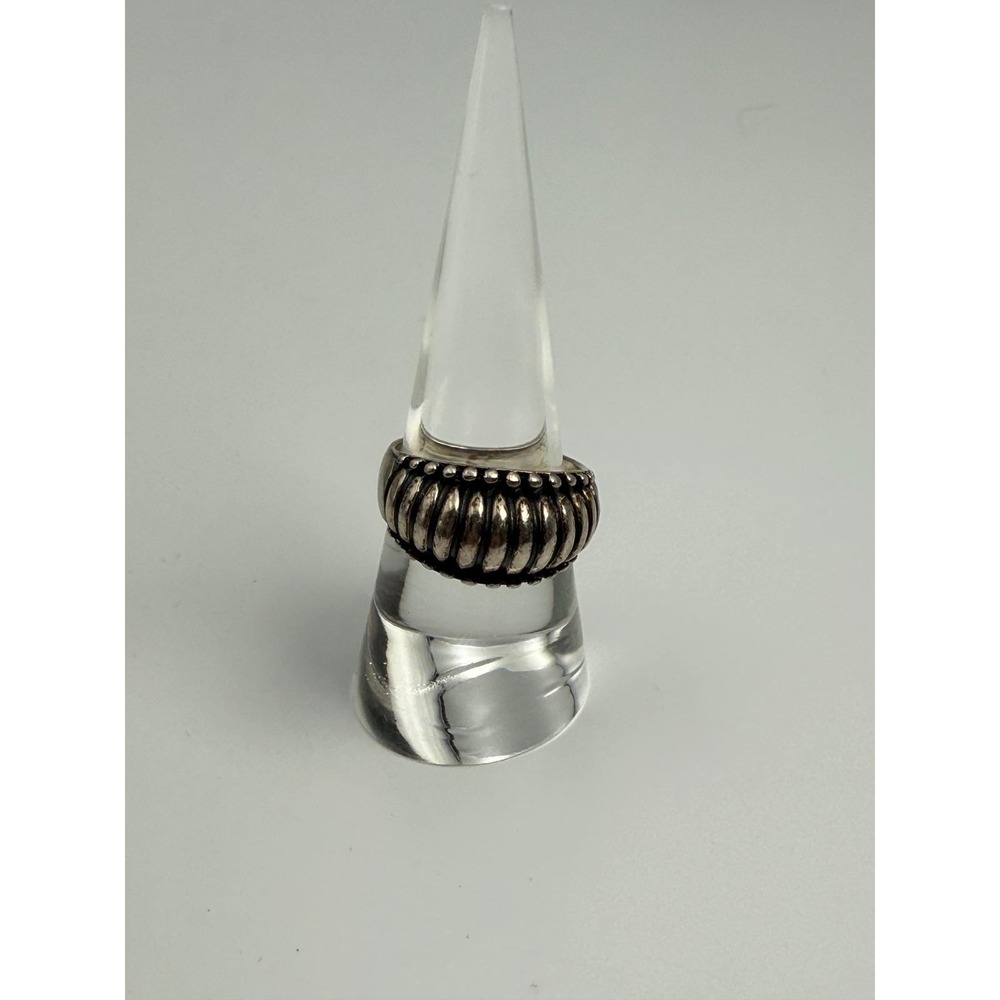 925 Sterling Silver Ribbed Dome Ring Size 7.5 Beaded Edge Shrimp Style‎ 5.4g - Picture 5 of 5